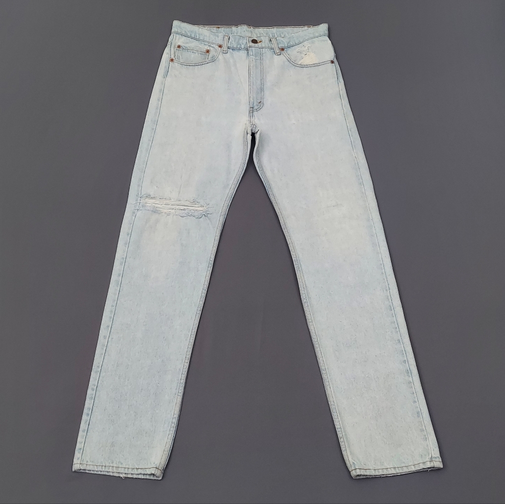 Vintage Levi's 505 Jeans Size 34 Distressed Frayed Straight Leg Denim Red Tab